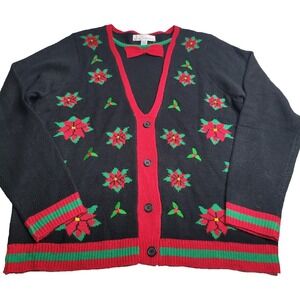 Jolly Sweaters women's size‎ XL Black poinsettia Holiday ugly Christmas sweater